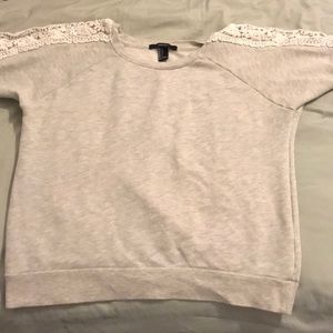 heather grey sweatershirt with lace sleeves